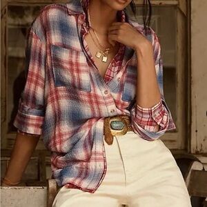 Pilcro Anthropologie Hadley Relaxed Plaid Button down Shirt-crayon Size:XS
